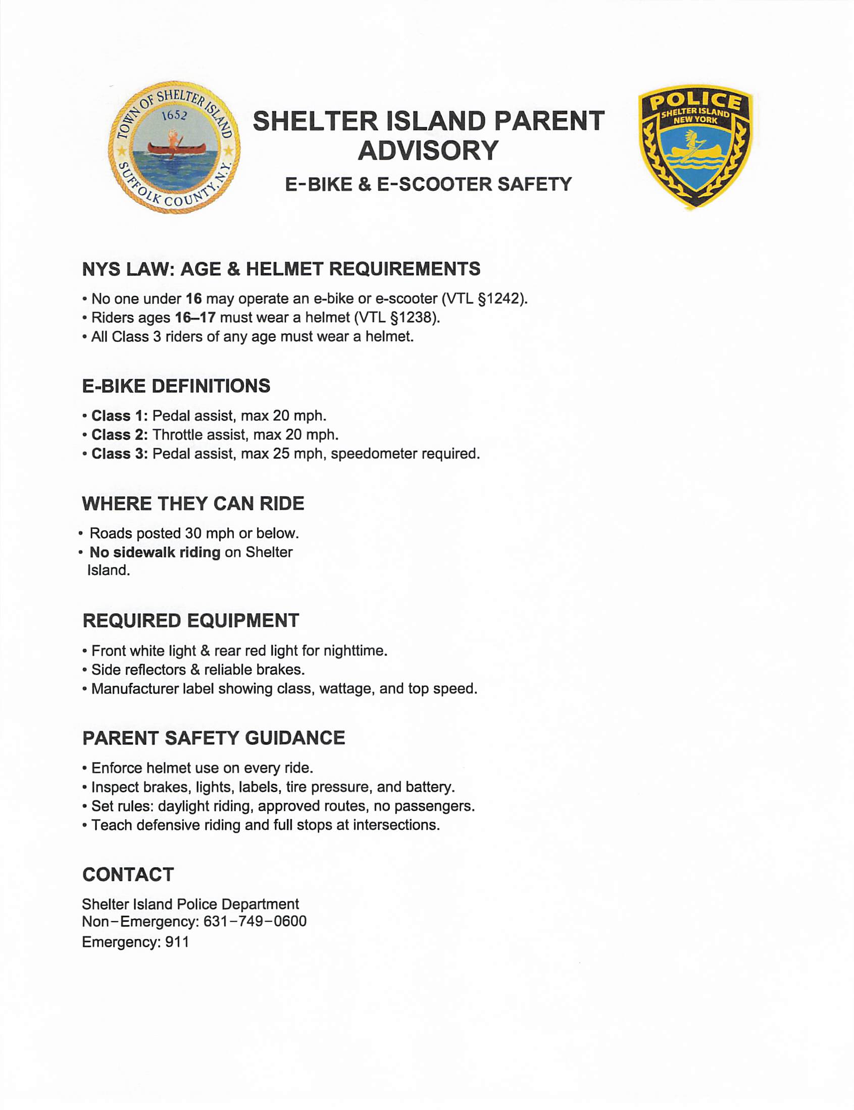 SIPD parent advisory E-bike and E-Scooter