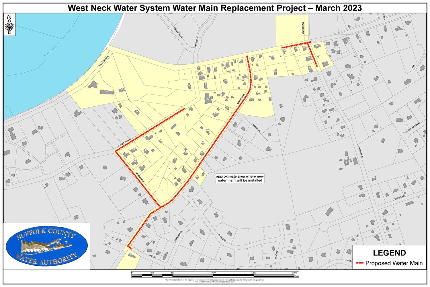 West Neck Water System Water Main Replacement Map